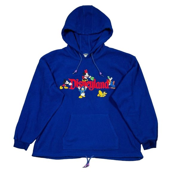 Disneyland Mickey Mouse Minnie Mouse Vintage Blue Fleece Hoodie Men's‎ Size L - Picture 1 of 7